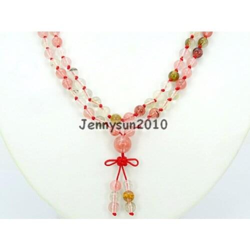 Natural Watermelon Skin Quartz 6mm Gems Stone Buddhist 108 Beads Prayer Mala Knot Necklace Multi-Purpose 5Strands/Pack