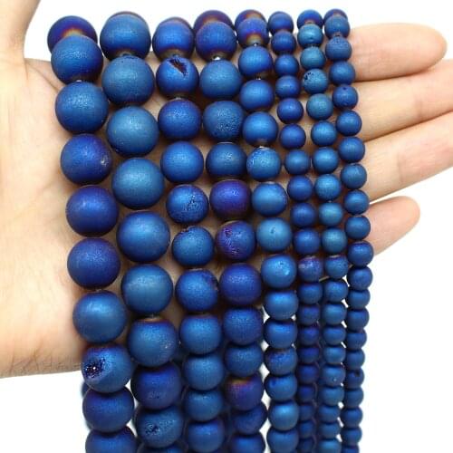 Oameusa Natural Blue Gorgeous Matte Fancy Rock Volcano Stone Loos Beads Agates Beads for DIY Jewelry Making 15"