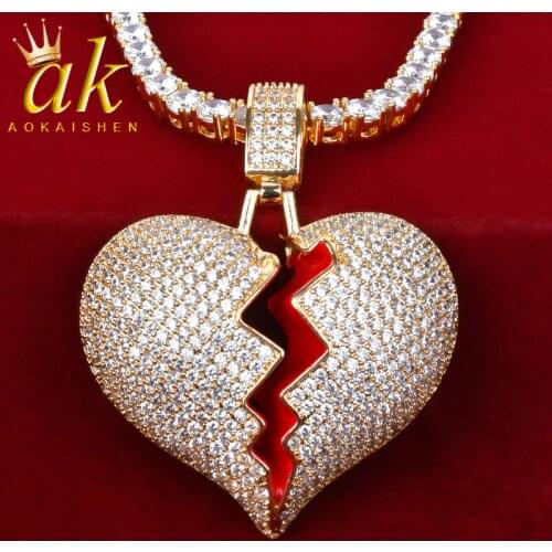 Broken Heart Pedant Necklace For Women Real Gold Plated Hip Hop Jewelry