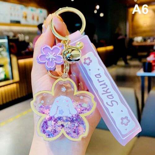 Floating Creative Cute Cherry Blossoms Keychain Moving Liquid Quicksand Drift Flower Keyring For Women Bag Pendant