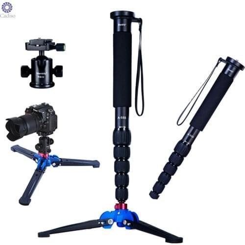 Cadiso A-555 160cm 63inch Portable Aluminum Travel Camera Monopod Tripod Unipod Stick KB-0 Ball Head M2 Base Mini Tripod for DSL