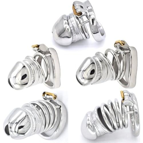 5 Style Metal Male Chastity Devices Bondage Belt Stainless Steel Cock Cage Lockable Penis Lock Ring Adult Game Sex Toys for Men