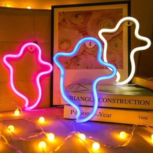 Ghost LED Night Light Neon Lights Wall Decor With Holder Base Decoration Lamps