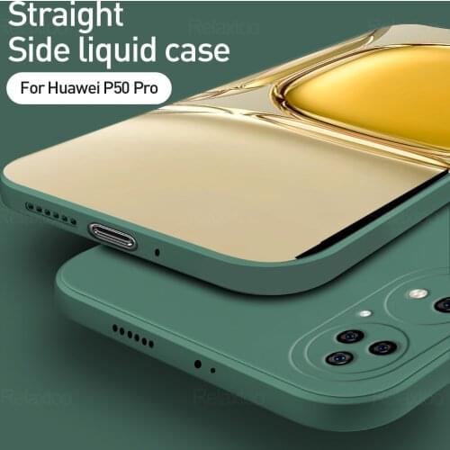 Luxury Original Square Liquid Silicone Case For Huawei P50 Pro Shockproof Soft Phone Cover Shell For Wuawei Huawai P 50 P50Pro