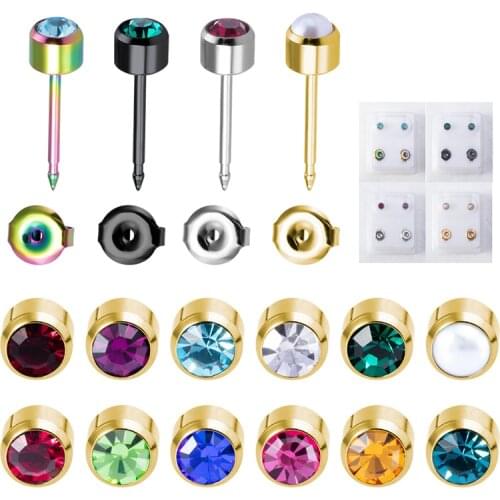 1Pair CZ Gem Ear Stud Earrings for Women Tragus Helix Cartilage Piercing Birthstone Push Back Professional for Earring Gun Jewel