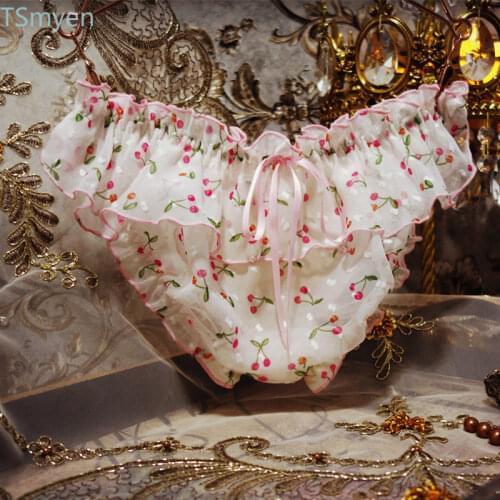 Low Waist Womens Cute Lace Panties Japanese Style Sweet Cherry Print Cotton Inner Crotch Breathable Girl Pink Sexy Underwear