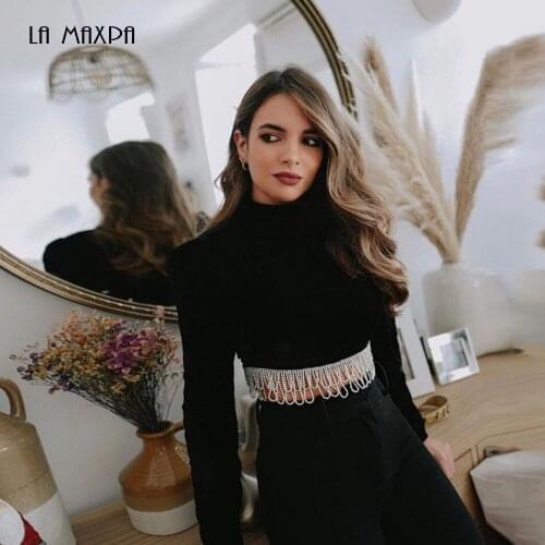 High Quality 2021 Autumn Velvet Diamond Chain Tassel 2 Piece Two Piece Sexy Stand Collar Pullover + High Waist Skirt Party Set