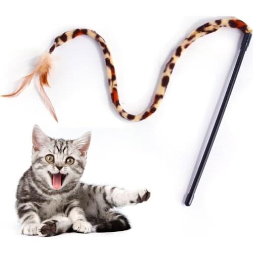 Funny Cat Teaser Fake Feather Leopard Print Cat Stick Cat Wand Teaser Kitten Wand Toy Interactive Toy Training Toy Pet Cat Toy