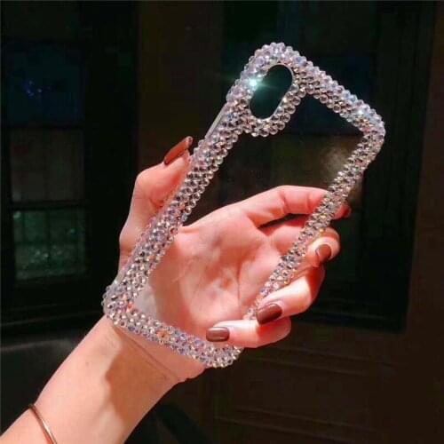 3D Glitter Sparkle Bling Case Luxury Shiny Crystal Rhinestone Diamond Bumper Protective Phone Cover Clear For 12 11 8 7Pro Max