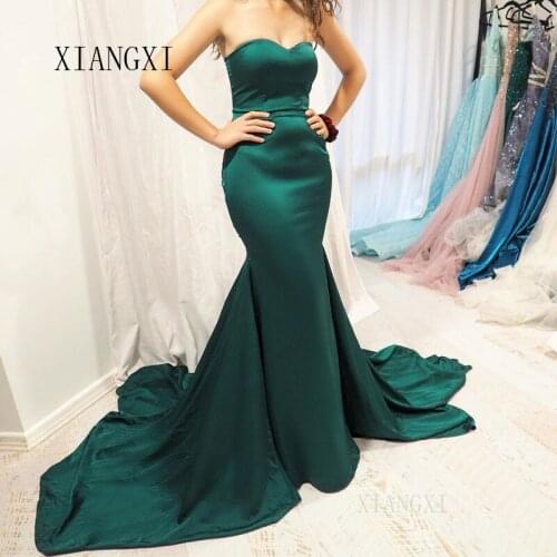 Green Mermaid Evening Dresses Satin Sweetheart Court Train Evening Dress Formal Party Gowns Vestido de festa Longo