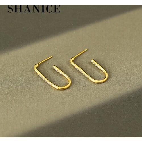 SHANICE S925 Sterling Silver Wedding Jewelry Clear Zircon CZ Stud Earrings for Women U Shaped Fit Female Earrings for Gift