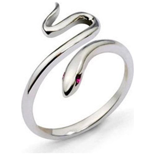 925 Sterling Silver Red Crystal Eyes Snake Finger Rings For Women Wedding Party Creative Jewelry jz127