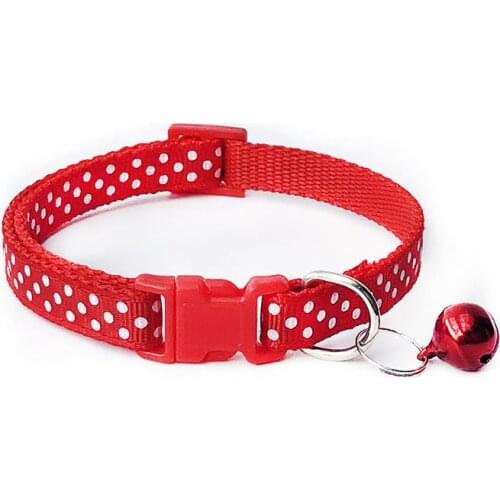 1pc Pet Dog Puppy Cat Collars Fashion Polka Dot Print Adjustable Pet Animals Neck Chain With Bell 6 Colors Pet Collar Supplies
