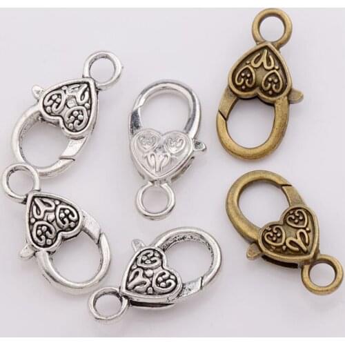 10Pcs Tibetan Silver Bronze Flower L1014 Dots Heart Shape Claw 25.5x14.5mm Lobster Clasps Jewelry Findings LZsilver