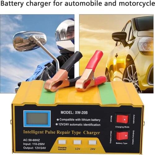 12V Car Battery Charger Intelligent Pulse Repair Type Charger with Digital Display for Car Cell Motorcycle Battery EU/US Plug