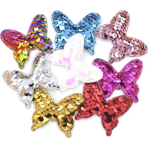 16Pcs 44*52mm Glitter Paillette Pads Patches Butterfly Appliques for Craft Clothes Sewing Supplies DIY Hair Clip Accessories F30