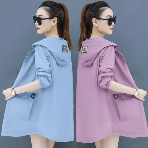 2021 Spring Autumn Womens Windbreakers Korean Casual Loose Hooded Long Trench Coat Female Student Basic Coats Tops Plus Size 4XL