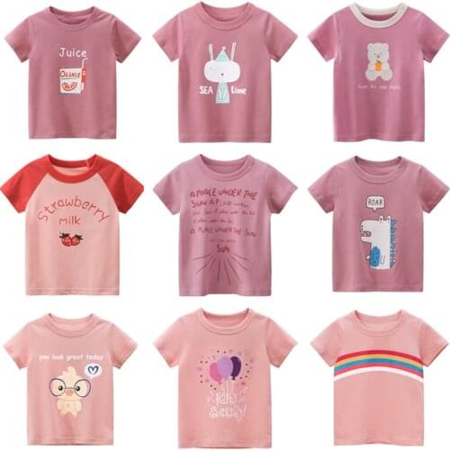 2021 Summer Baby Boys Girls Short Sleeve T-shirts Pink Clothes Childrens Tshirt Toddler Kids Clothes Cotton Tees Tops T Shirt