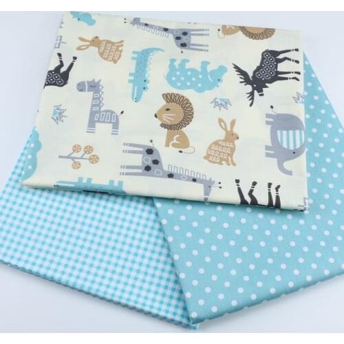 3pcs blue cartoon animal fat quarter bundle 100% Cotton Fabric for DIY Sewing Patchwork quilting Doll Cloth Textiles 50*40cm