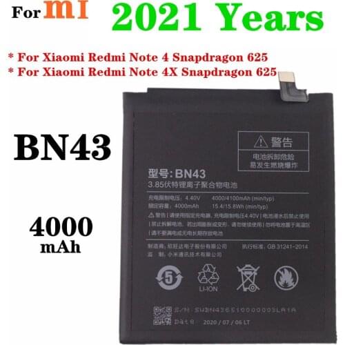 BN43 Battery For Xiaomi Redmi Note 4 Snapdragon 625 \ Redmi Note 4X Snapdragon 625 4000mAh 100% Capacity Replacement Batteries