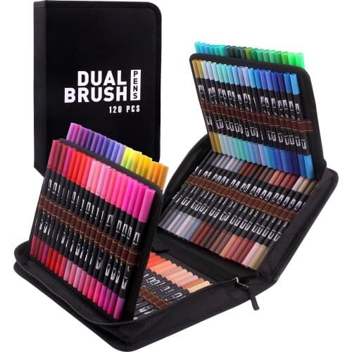 WaterColor Pens 12-120 Dual Tip Brush Fineliner Pens Markers For Kid Student Adult Drawing Painting Coloring Book