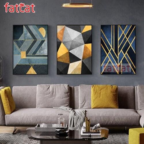 FATCAT Nordic Abstract Geometry Landscape diy 5d diamond painting full square round mosaic embroidery triptych kits AE2871