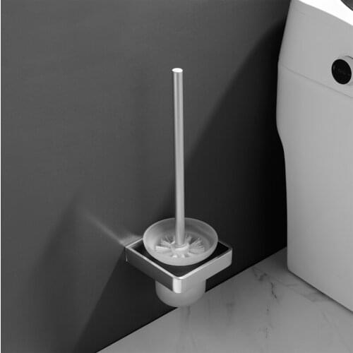 Aluminum Toilet Brush Holders Bathroom Accessories Wall Mounted Glass Cup Holders For Brush With Aluminum Handle Clean Toilet