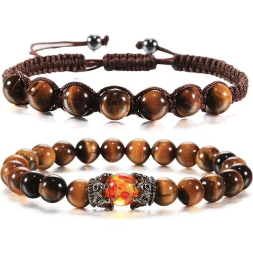 Tiger Eye Beaded Bracelets Bangles Men Braided Rope Healing Balance Yoga Charm Women Natural Stone Buddha Bracelet Adjustable