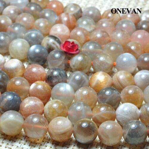 ONEVAN Natural Gray Sunstone Charm Beads 6-10mm Smooth Round Stone Bracelet Necklace Jewelry Making Diy Accessories Gift Design