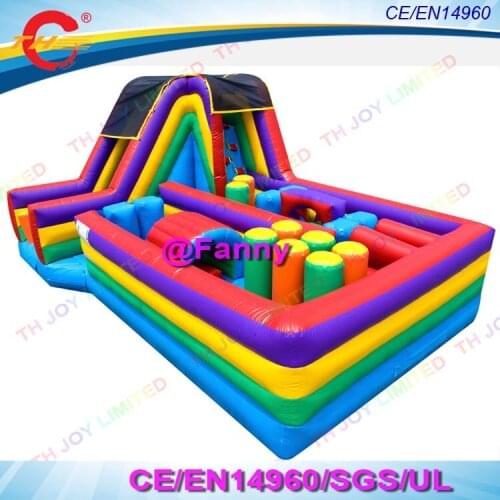 Giant Inflatable dry slide with running obstacles, inflatable obstacle course games combo inflatable bouncer slide for sale