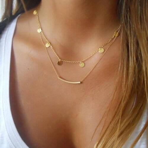 ABDOABDO Layered Necklace Gold Chain Pendant Necklace Collier Choker Necklace Women Gold Bohemia Necklaces Girl Jewelry