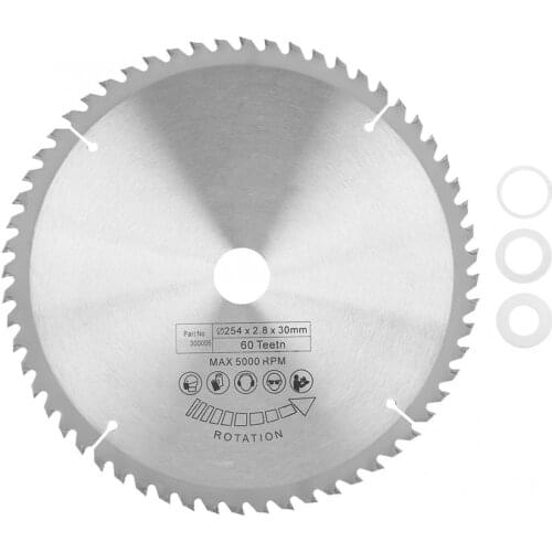 Carbide Circular TCT Cutting Disc for Metal Wood Plastic 254*30mm 60 Teeth with 3 Washer