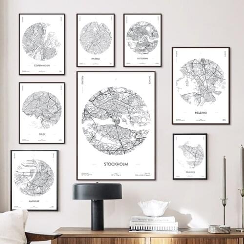 Paris London Europe City Map Nordic Posters And Prints Wall Art Canvas Painting Pictures For Living Room Home Decoration Salon