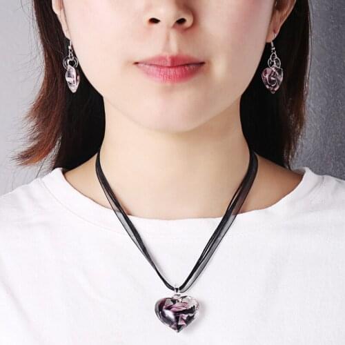 Creative Spiral Glaze Jewelry Set for Women Pink Flower Heart Pendant Necklace Earrings Fashion Jewelry Accessories Girl Gift