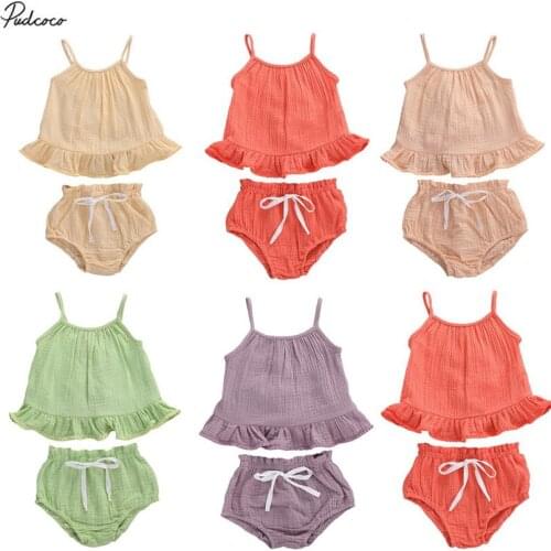 0-24M Newborn Infant Baby Girls Boys Clothes Sets Solid Sleeveless Vest Tops+Shorts 5 Colors Outfits