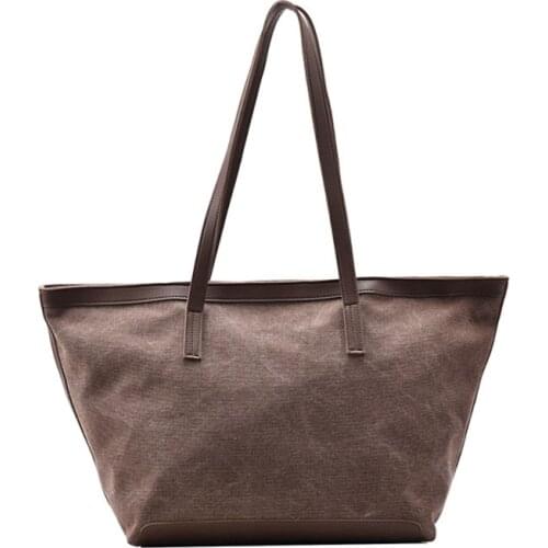 M68C Women Large Capacity Canvas Tote Bag Vintage Casual Solid Color Shoulder Handbag