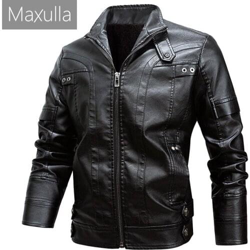 Maxulla Mens PU Jacket Fashion Men Leather Jacket Coats Male Causal Slim Faux Leather Punk Motorcycle Anorak Jackets Clothing