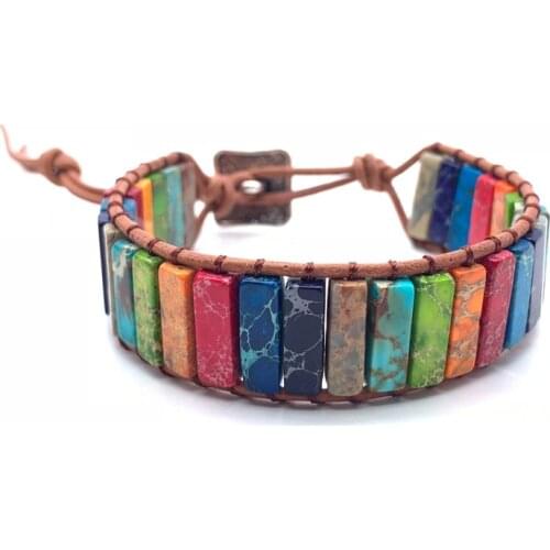 Multicolor Bracelet Boho Natural Stone Wrap Bracelet Chakra Bracelet Dropshipping Single Leather Wrap Bracelet Power Jewelry