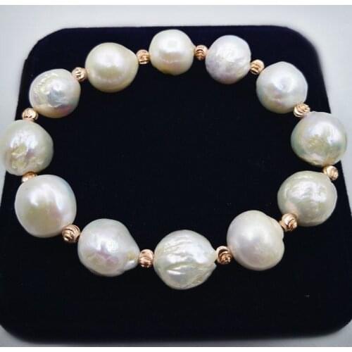 Beautiful jewelry Natural white Baroque 11-12mm big Pearl fashion elasticity bracelets