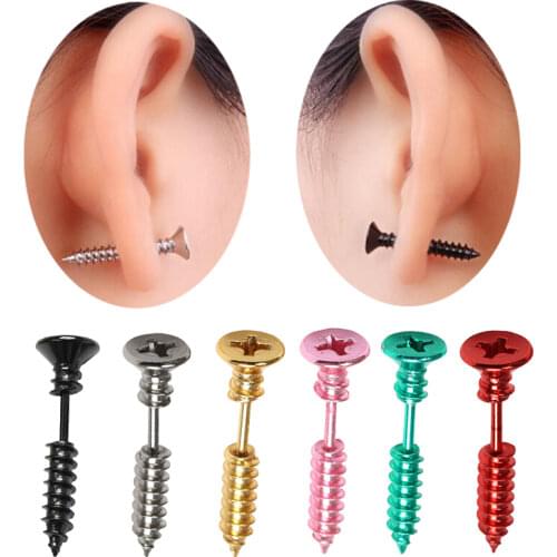 1Pc Small Spiral Black Earring Women Earrings Jewelry Punk Rock Screw Stud Earrings For Men #48360