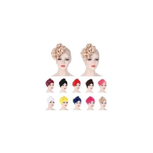 Muslim turban scarf women islamic inner hijab caps Arab wrap head scarves musulman turbante mujer big flower point Indian hat