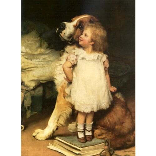 Animal Aida Crafts Sewing Naughty Girl and Dog 14CT Counted Needlework Cross stitch Sets Embroidery kits Cross-Stitch wall decor