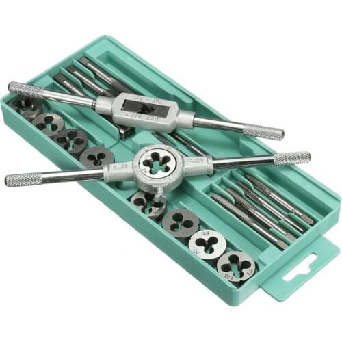 20pcs Metric Alloy Steel Tap & Die Set M3 M4 M5 M6 M8 M10 M12 Screw Thread Plugs Taps with Wrench Broaching Hand Tools Set