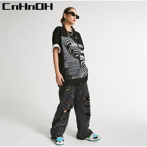 CnHnOH New Arrival Fashion Mens T-shirts Oversized Top Unisex Teeshirt Homme Hip Hop Abstract Pattern A033