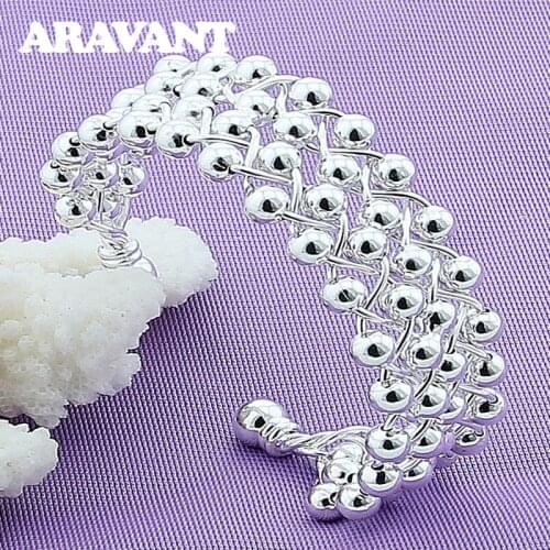 New Fashion 925 Silver Smooth Beads Open Cuff Bangles For Women Wedding Jewelry Accessories
