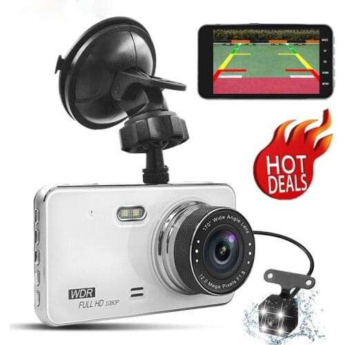 New High-definition Night Vision Silver White 4-inch Driving Recorder Dual-lens Front and Rear Dual Recording Reversing Images