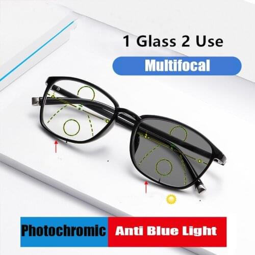Photochromic Progressive Reading Glasses Women Anti-blue Light Multifocal Eyeglasses Prescription Spectacles Diopter +1.0to+4.0