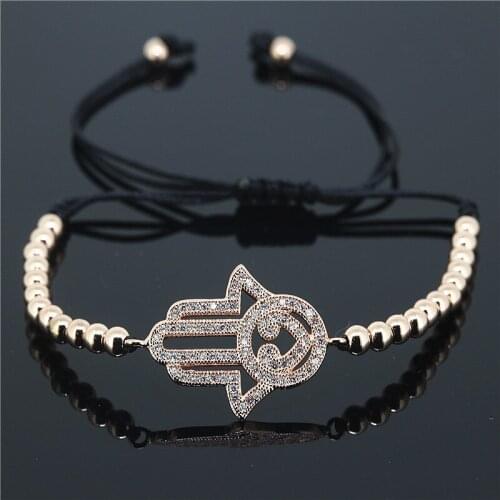 2021 New Product Fashi Anil Arjandas Bracelet Paved White CZ Hamsa Connector& 4mm Brass Beads Braiding Unisex Macrame Bracelet f