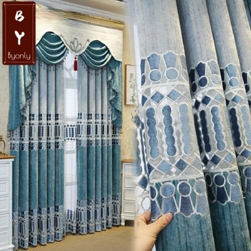 Luxury Modern Water-soluble Simple European-style Cashmere Embroidery Customization Curtains for Living Dining Room Bedroom