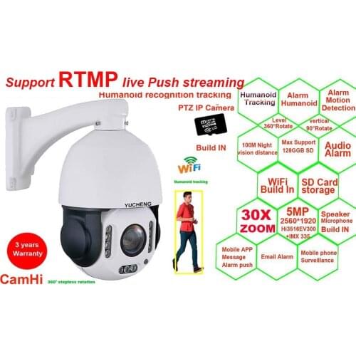 RTMP Push stream Wireless 5MP 30X zoom 4MP Humanoid Auto Track SONY IMX 335 PTZ Speed Dome IP Camera Build MIC Speaker